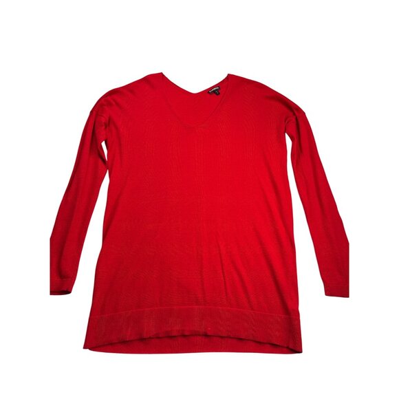 Express Womens V-Neck Sweater Size S Red Drop Shoulder Lightweight - Picture 1 of 7